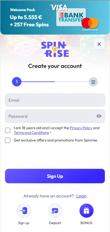 How to Register at Spinrise Casino?